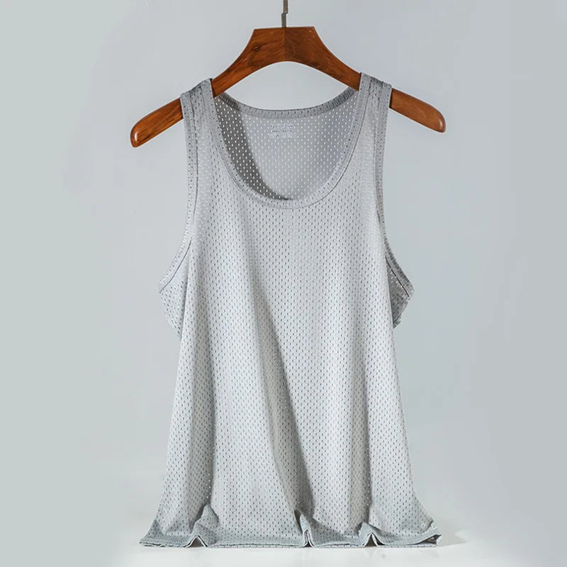 Débardeur en maille de soie glacée pour hommes, Stringer de gymnastique, chemise de musculation transparente, gilet de Fitness, Singlets musculaires en maille