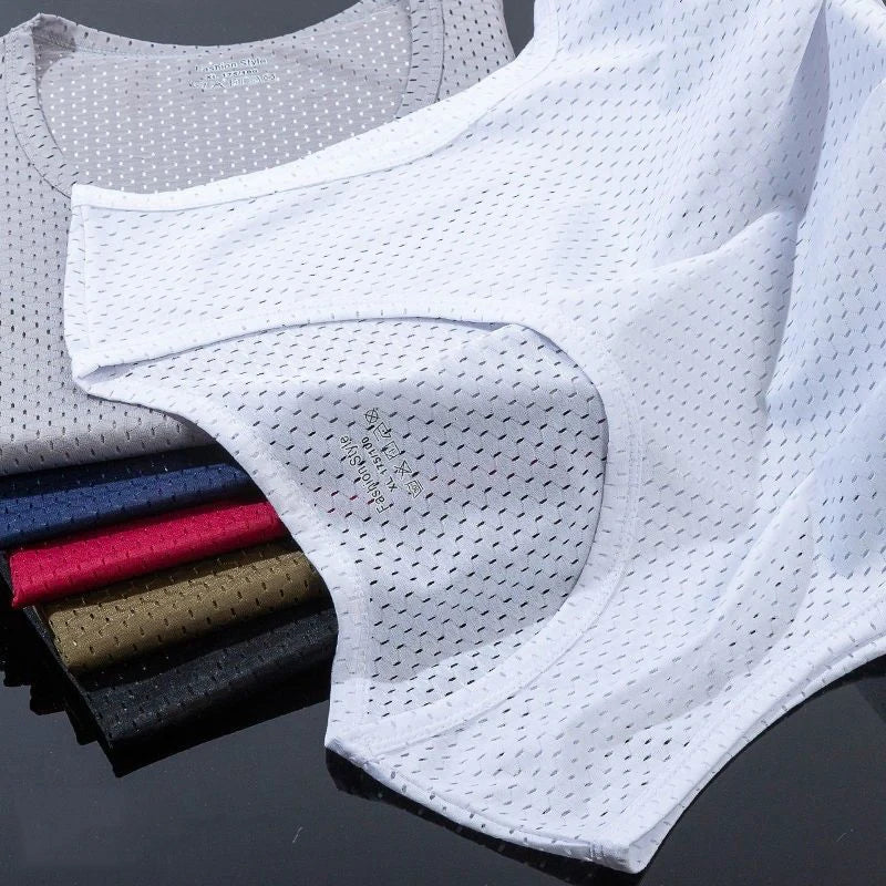 Débardeur en maille de soie glacée pour hommes, Stringer de gymnastique, chemise de musculation transparente, gilet de Fitness, Singlets musculaires en maille