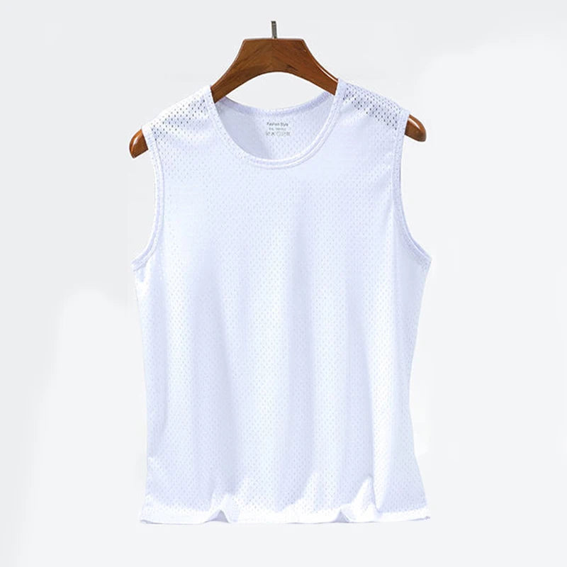 Débardeur en maille de soie glacée pour hommes, Stringer de gymnastique, chemise de musculation transparente, gilet de Fitness, Singlets musculaires en maille