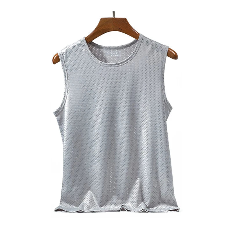 Débardeur en maille de soie glacée pour hommes, Stringer de gymnastique, chemise de musculation transparente, gilet de Fitness, Singlets musculaires en maille