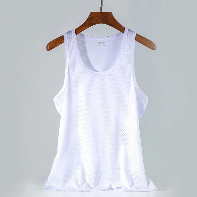 Débardeur en maille de soie glacée pour hommes, Stringer de gymnastique, chemise de musculation transparente, gilet de Fitness, Singlets musculaires en maille