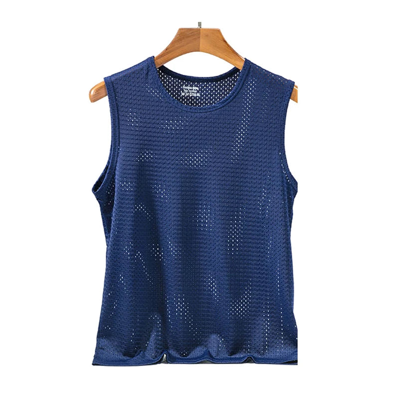 Débardeur en maille de soie glacée pour hommes, Stringer de gymnastique, chemise de musculation transparente, gilet de Fitness, Singlets musculaires en maille