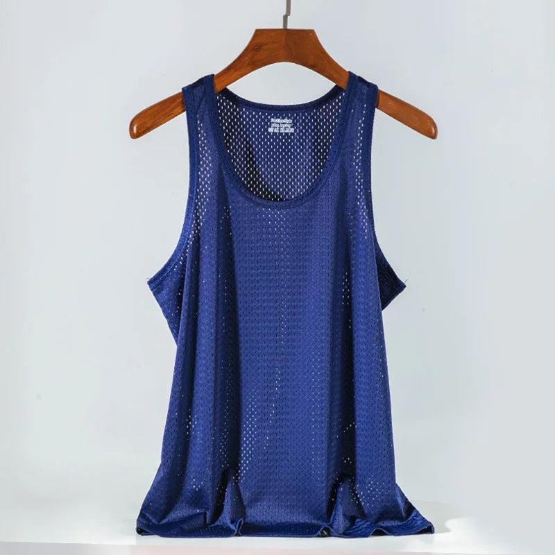 Débardeur en maille de soie glacée pour hommes, Stringer de gymnastique, chemise de musculation transparente, gilet de Fitness, Singlets musculaires en maille