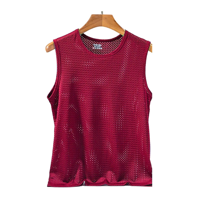 Débardeur en maille de soie glacée pour hommes, Stringer de gymnastique, chemise de musculation transparente, gilet de Fitness, Singlets musculaires en maille