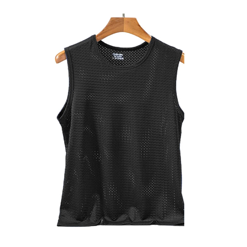 Débardeur en maille de soie glacée pour hommes, Stringer de gymnastique, chemise de musculation transparente, gilet de Fitness, Singlets musculaires en maille