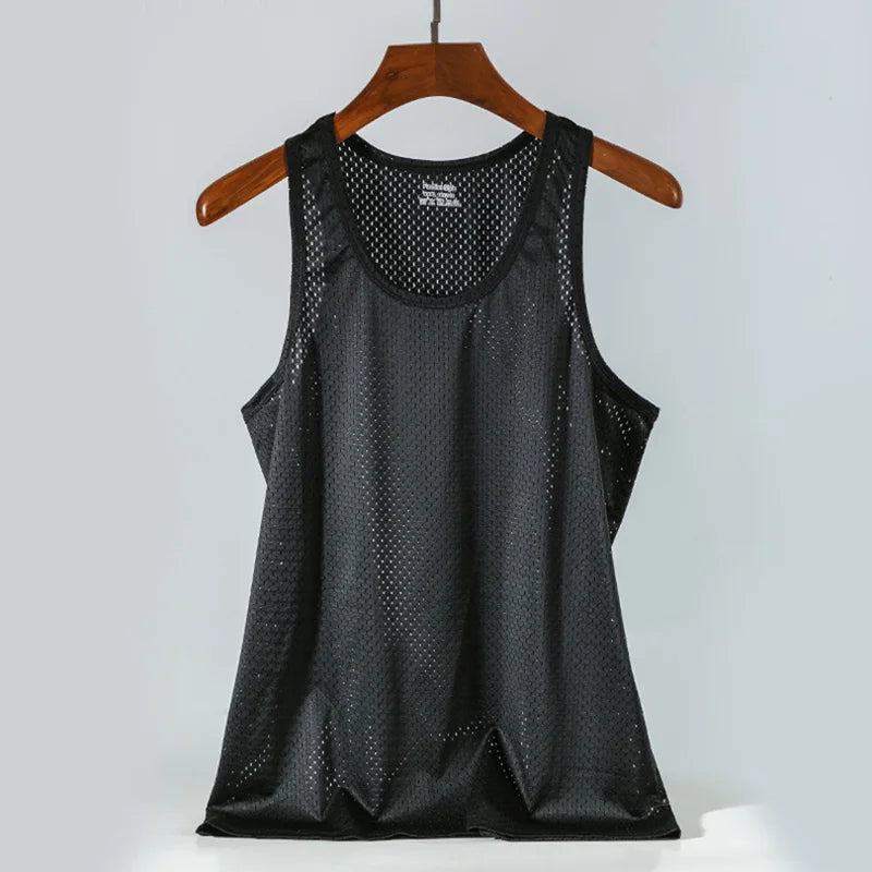Débardeur en maille de soie glacée pour hommes, Stringer de gymnastique, chemise de musculation transparente, gilet de Fitness, Singlets musculaires en maille